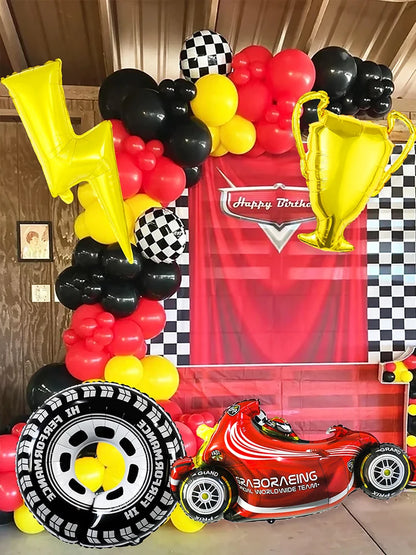 5/120-teiliges Racing-Themen-Party-Ballon-Set, Blitz, Gold-Champion, Autoreifen-Luftballons für Renn-Geburtstagsparty-Dekorationen.