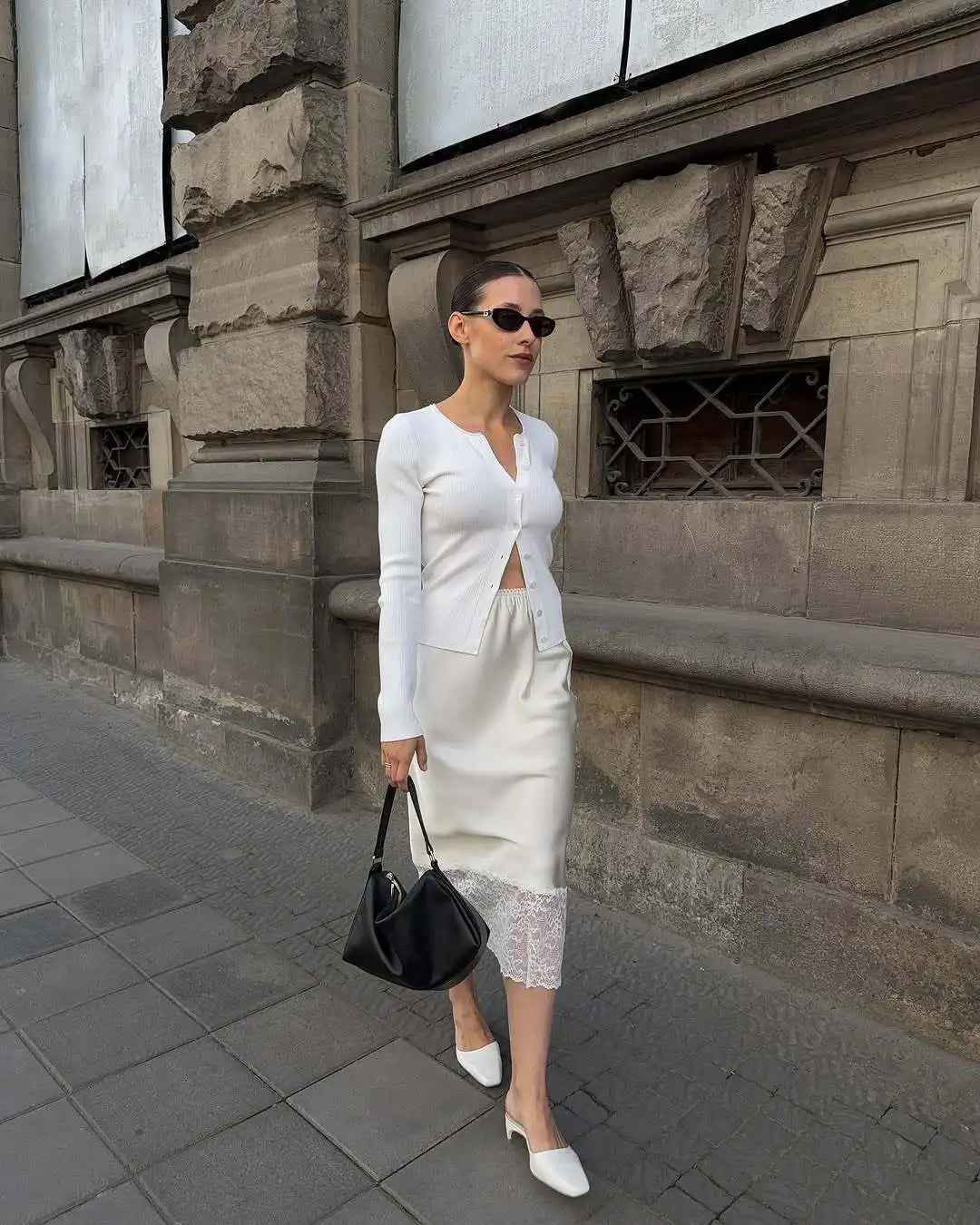 Tossy White Casual Lace Long Skirt For Women Slim High Waist Patchwork Elegant Commute Clothes Summer 2025 Female Maxi Skirt New