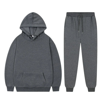 Men's Casual Tracksuit Autumn Fleece Warm Sweatshirts Sweatpants Suit Daily Sports Hooded Sweatshirts + Jogger Pants 2-piece Set.