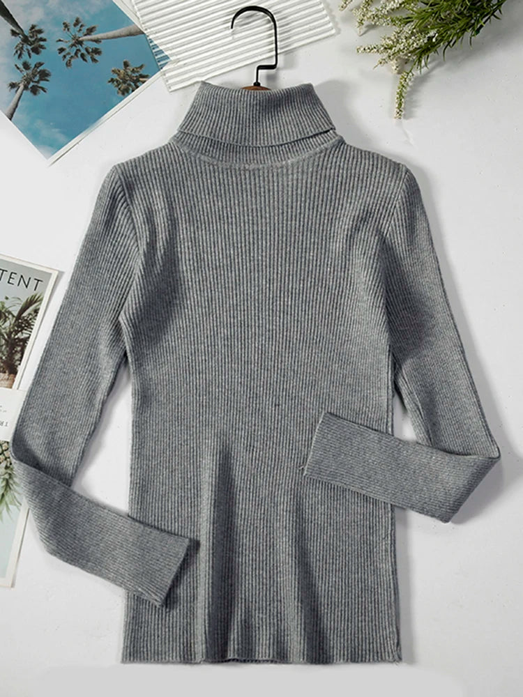 JMPRS Rollkragenpullover Frauen Mode Einfache Winter Pullover Jumper Hohe Elastische Gestrickte Herbst Weibliche Grundlegende Tops Casual Bluse