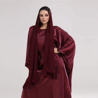 Muslim Kaftan Dress Satin Batwing Abaya For Women Dubai Luxury 2024 Islam Kebaya Robe Caftan Marocain Femme Musulmane Vestidos.
