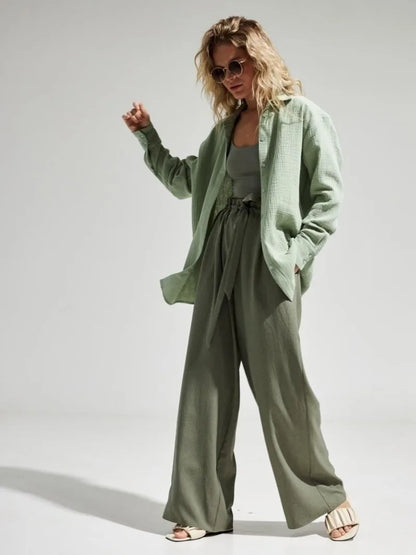 Muslin 100% Cotton Gauze Crepe For Women Shirts Blouse Turn Down Long Sleeve Single-Breasted Office Lady Loose Top Blusas Mujer