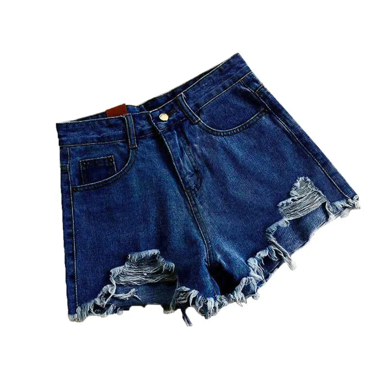 Korean Denim Holes Shorts For Women  Fashion High WaistWide Leg Short Jeans Female Designer Casual Street Short 2025 New Trend.