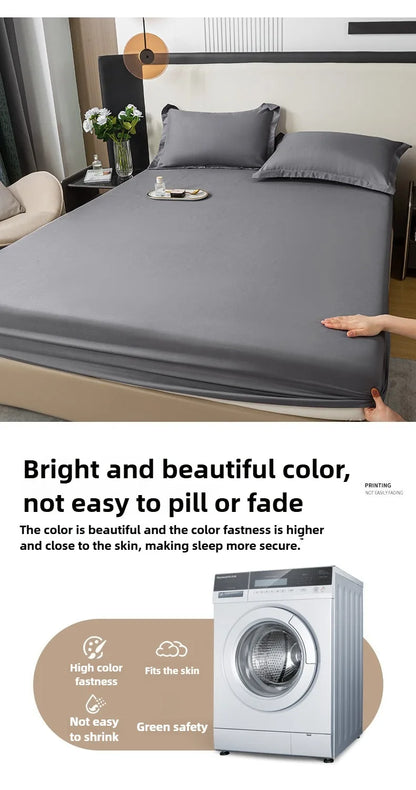 1Pc Fitted Bed Sheet With Elastic Band Solid Color Anti-slip Adjustable Mattress Cover for Single Double (No Pillowcase）