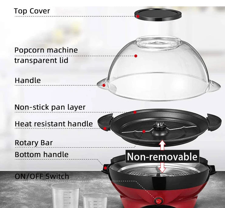 Household 850W electric popcorn machine automatic hot Pipoqueir machine Home-made Diy Popcorn Movie Snack Sonifer Popper.