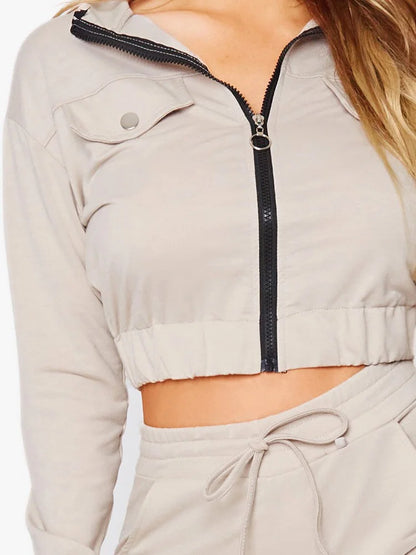 Two Pieces Matching Sets, Women Autumn Winter Long Sleeve Stand Collar Coats Outfit, Elastic Waist Pencil Pants Loungewear Suits.