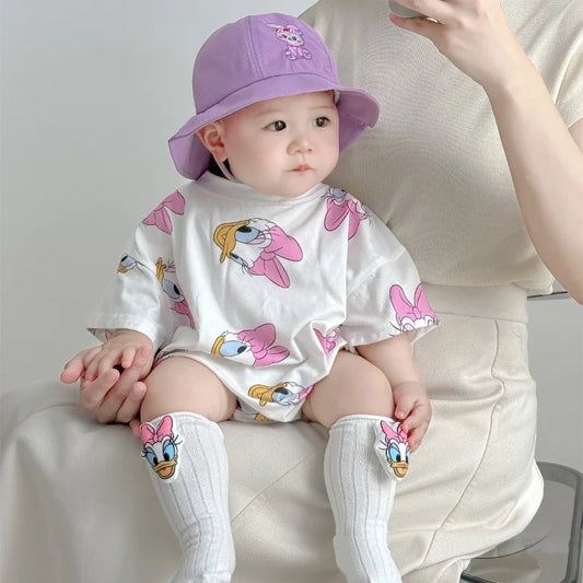 Baby Mädchen Bodys Jungen Neugeborenen Socken Hut 3PCS Kleidung Set Kurzarm Cartoon Daisy Donald Duck Infant Bodys K594-2.