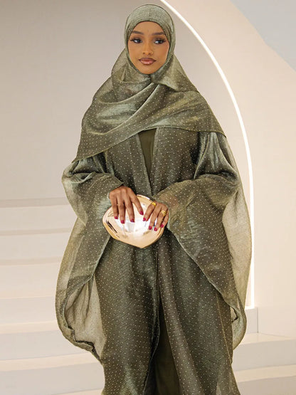 Women Arabic Eid Muslim Dubai Abaya Luxury hot diamonds Hijab Dress Kimono Cardigan Kaftan Robe Femme Islam Clothing Kebaya.