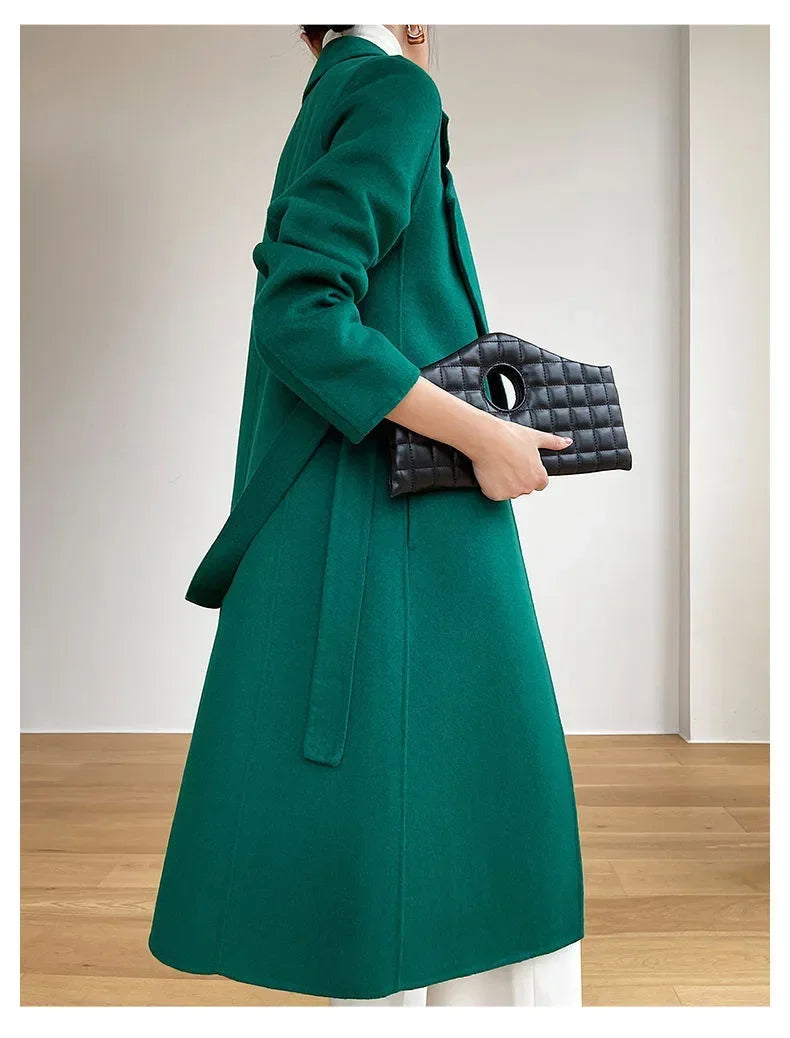 Modischer doppelseitiger Wollmantel für Damen, schmale Passform, mittellang, neue Herbst- und Winterkollektion, stilvoll.