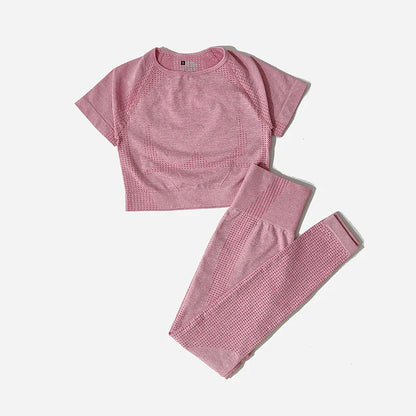 WAREBALL Seamless Yoga Set Women Workout Gym Clothes Fitness Short Sleeve Crop Top Shirt High Waist Leggings Pants Sports Suits