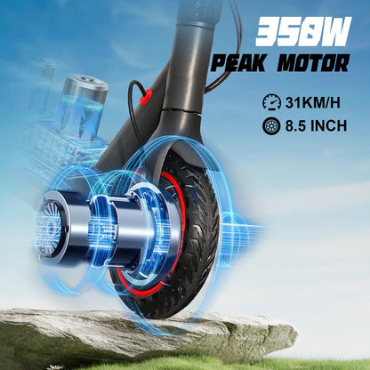 LP80 350W Electric Scooter with Dual Brake 8.5" Anti-skip Tire 25KM Max Range Smart App Electric Scooter 31KM/H 36V10.5A Battery.