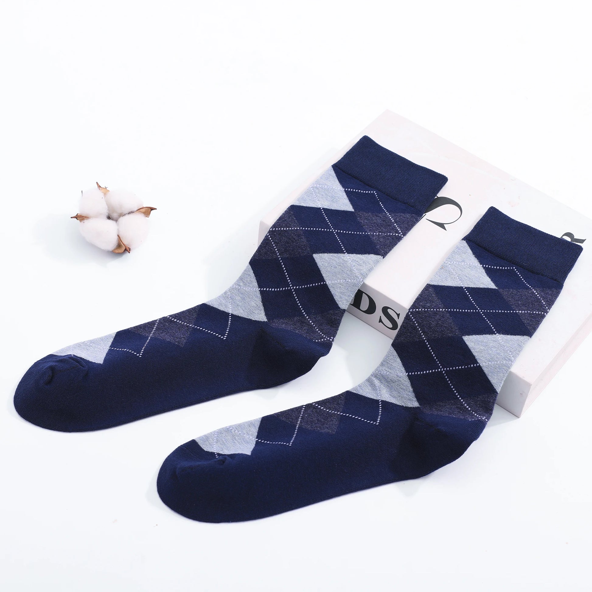 5 Pairs Mens Dress Socks Plus large Size，High Quality Combed Cotton Crew Socks，Black Cool Argyle Breathable Casual Socks for men.