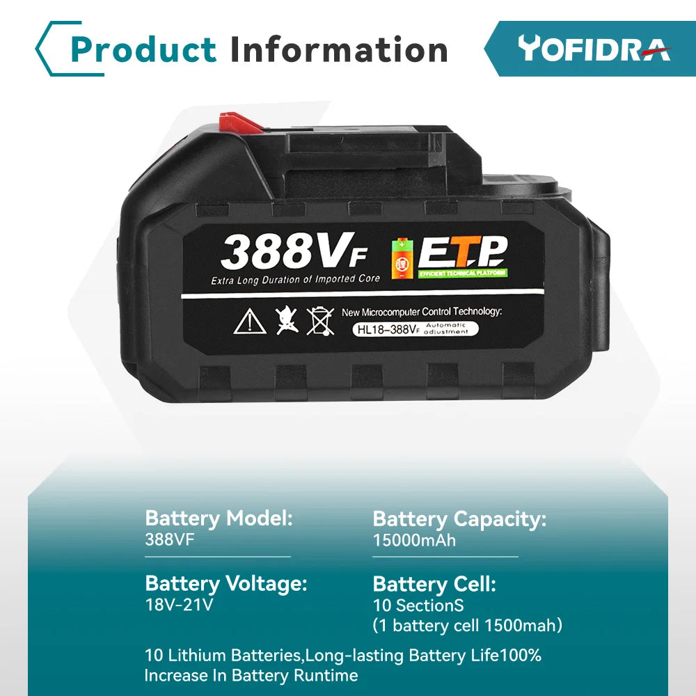 YOFIDRA 18–20 V wiederaufladbarer 22500 mAh 928 VF 388 VF 128 VF Plus Lithium-Ionen-Akku für 21 V 18 V Elektrowerkzeug-Ersatzakku