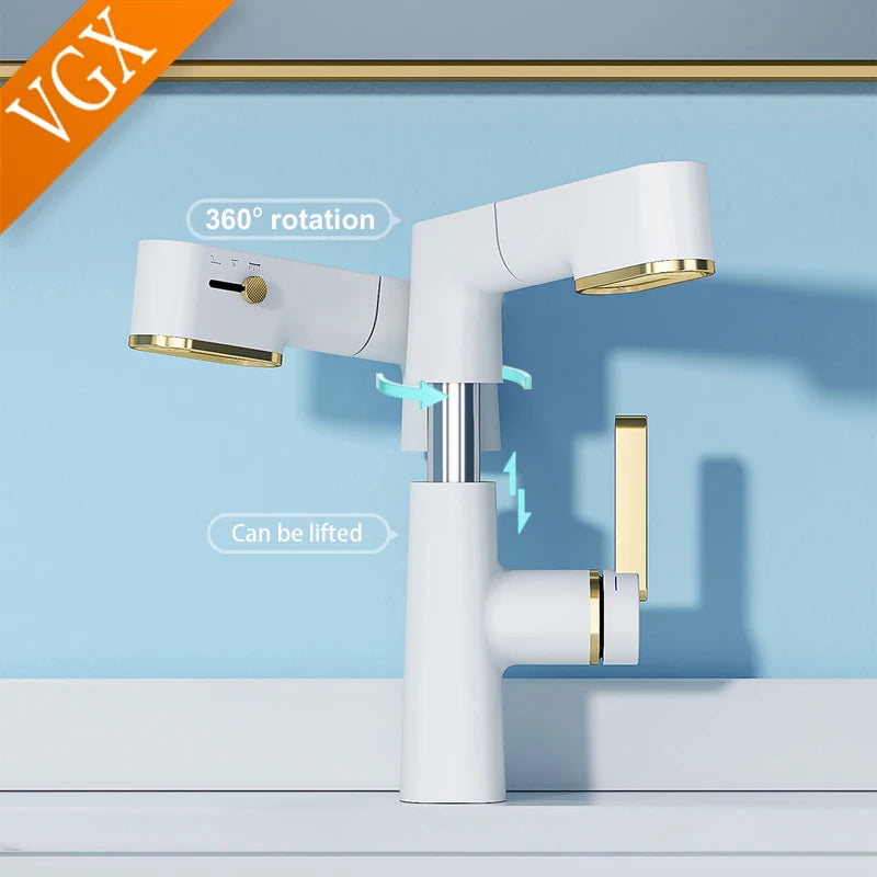 VGX Multifunctional Bathroom Faucets Pull Out Basin Mixer Sink Faucet Gourmet LED Display Tap 360° Tapware Crane Brass Chrome