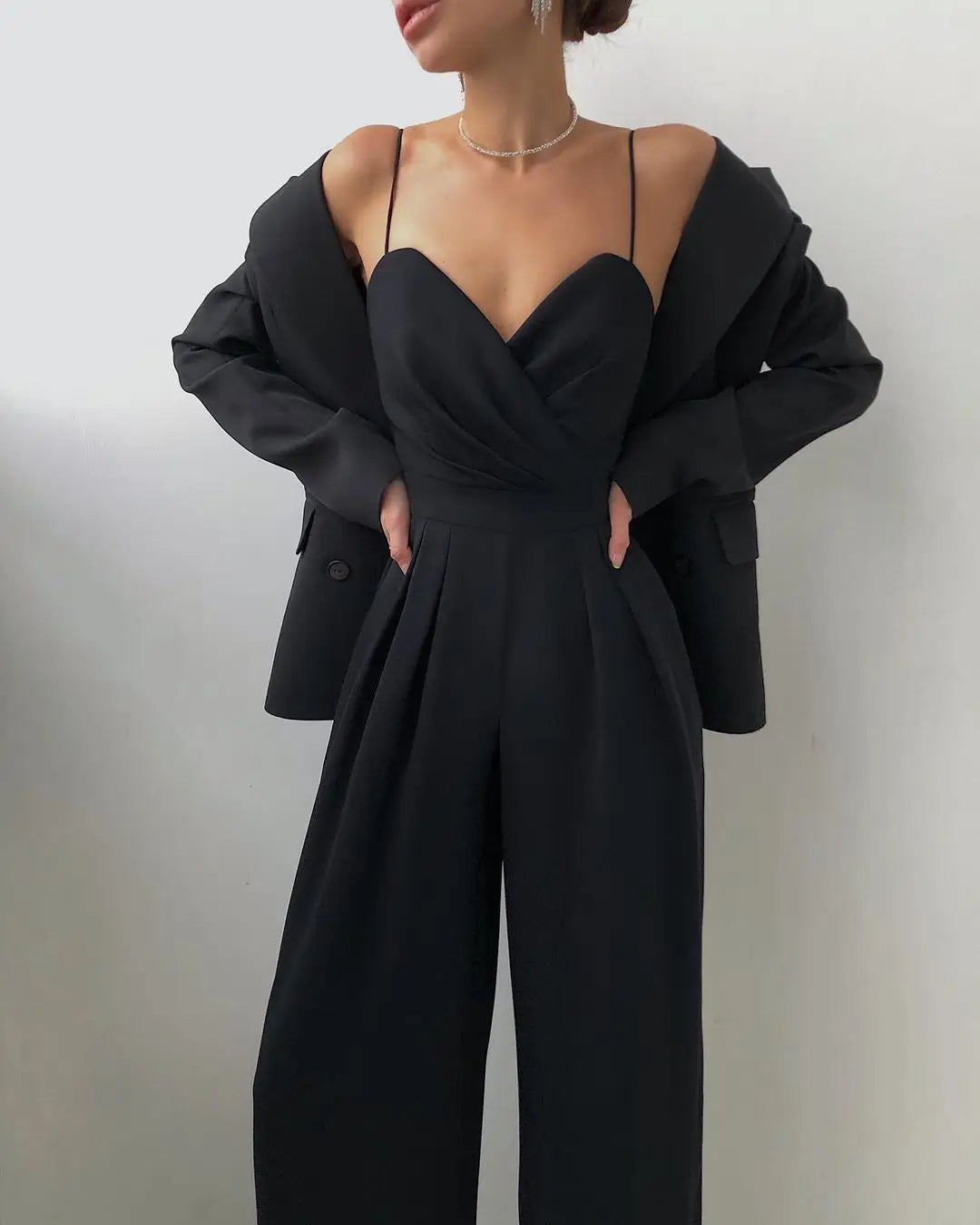 Summer Sexy Suspender Women's Jumpsuits Fashion Pleated Elegant Ladies Wide-leg Jumpsuits Trousers For Woman Party Rompers 2025.