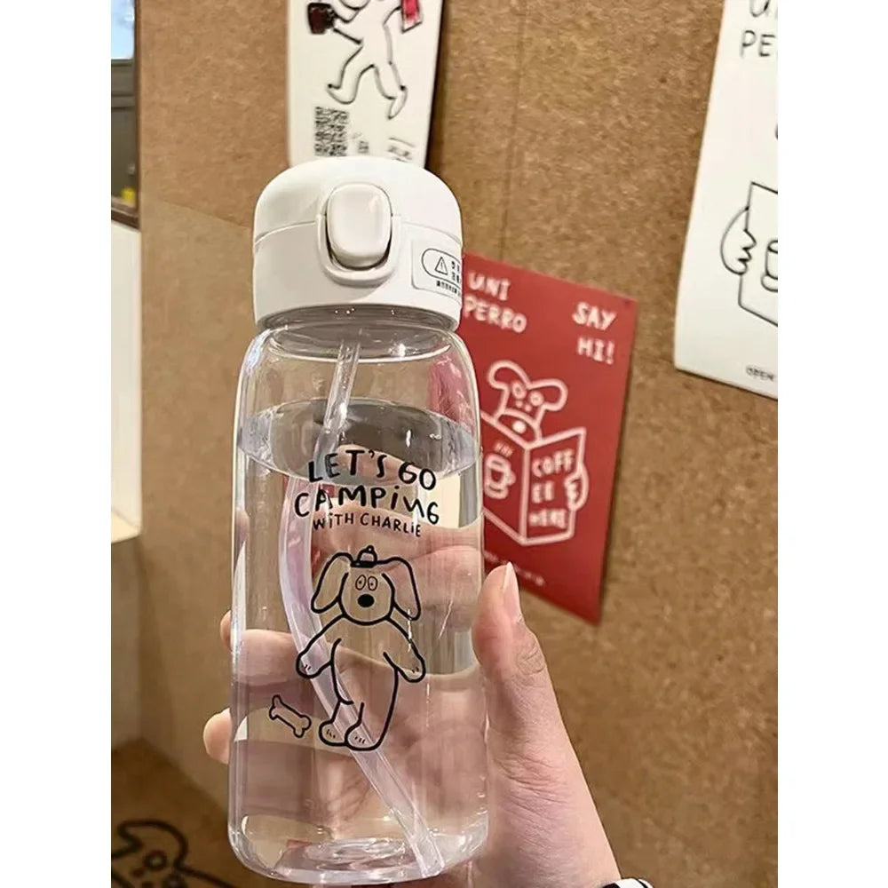 Plastic Water Bottle Water Cup With Straw Simple Large Capacity Portable Drop Resistant And Portable Cup Cartoon Ice Suction Cup.