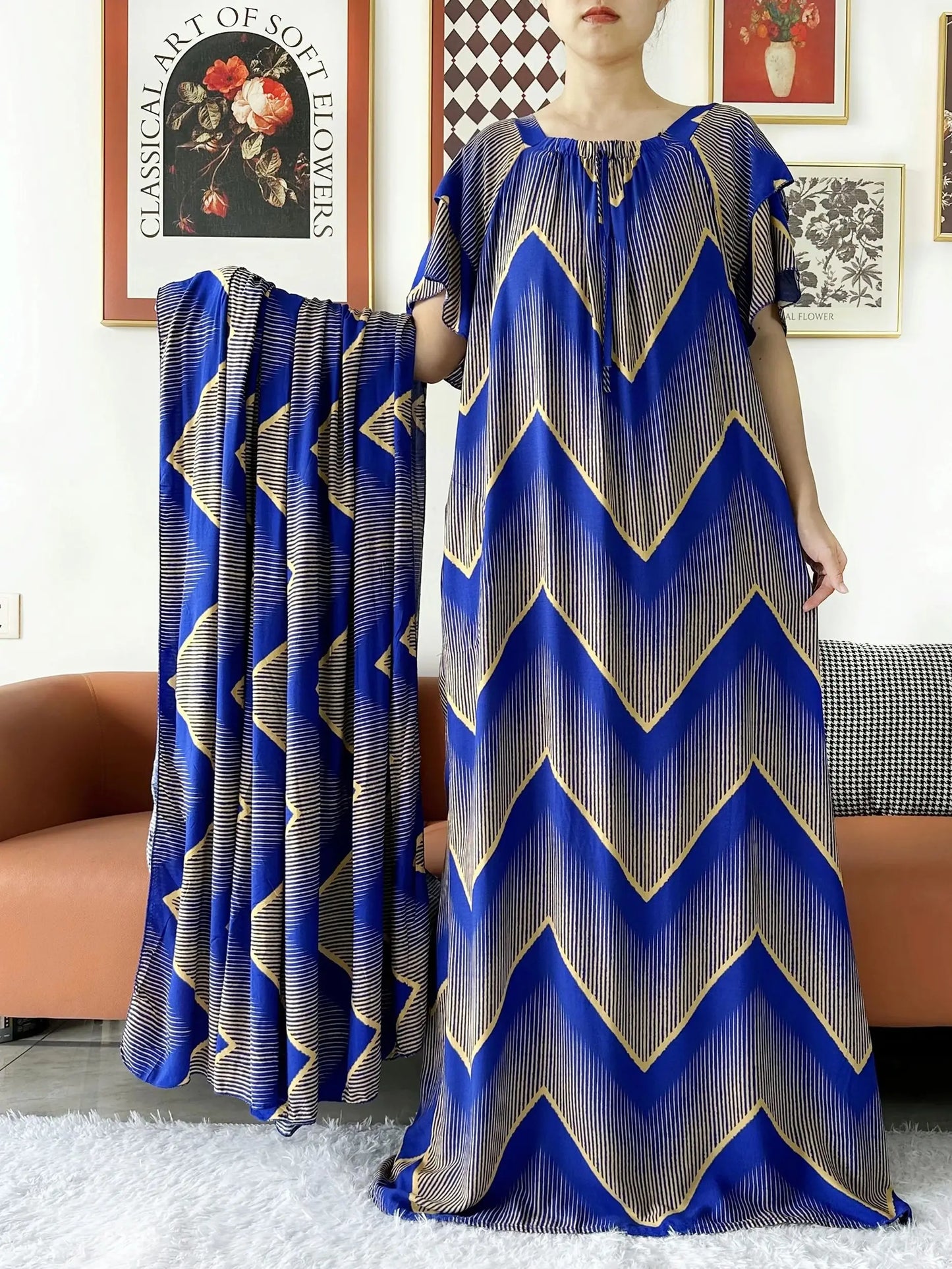 2024 New Muslim Dubai Abaay Women Cotton Dress With Big Scarf For Women Maxi Summer Short Sleeve Loose African Abaya Clothing.