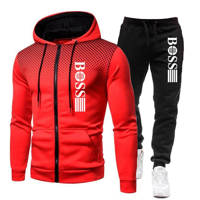 2025 New Men's zippered hoodie + Casual Pants Set for Autumn and Winter fashion Fitness and Warm sportswear Two-piece set.