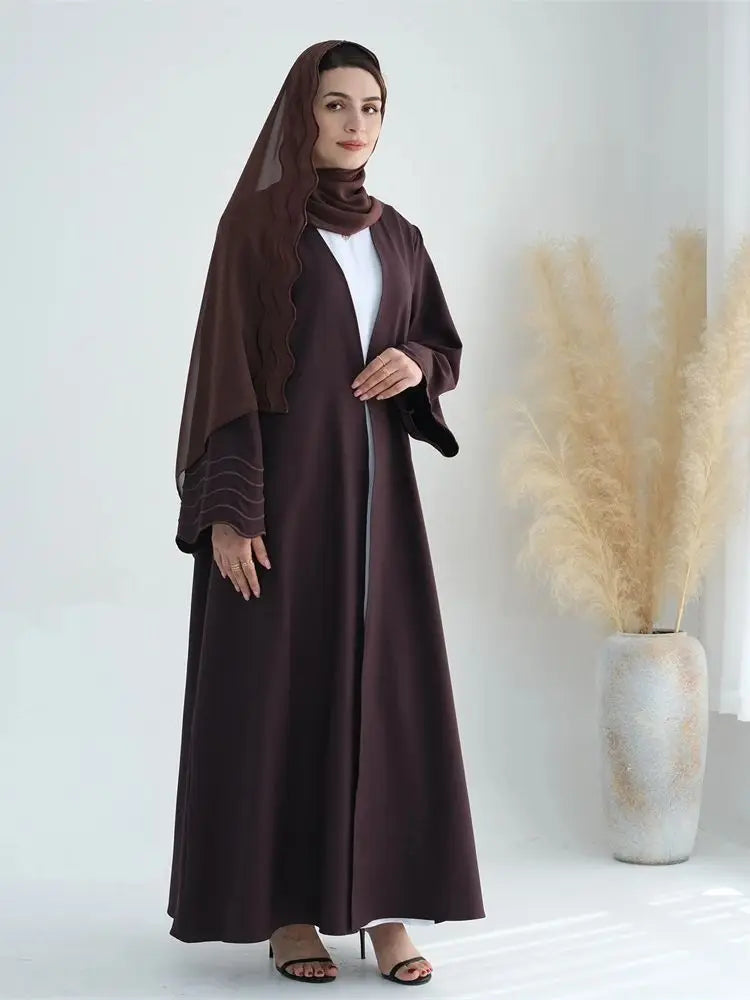 Ramadan Eid Women Gray Black Dubai Khimar Abaya Islam Muslim Kimono Hijab Dress Set Kebaya Kaftan Djellaba Robe Femme Musulmane.