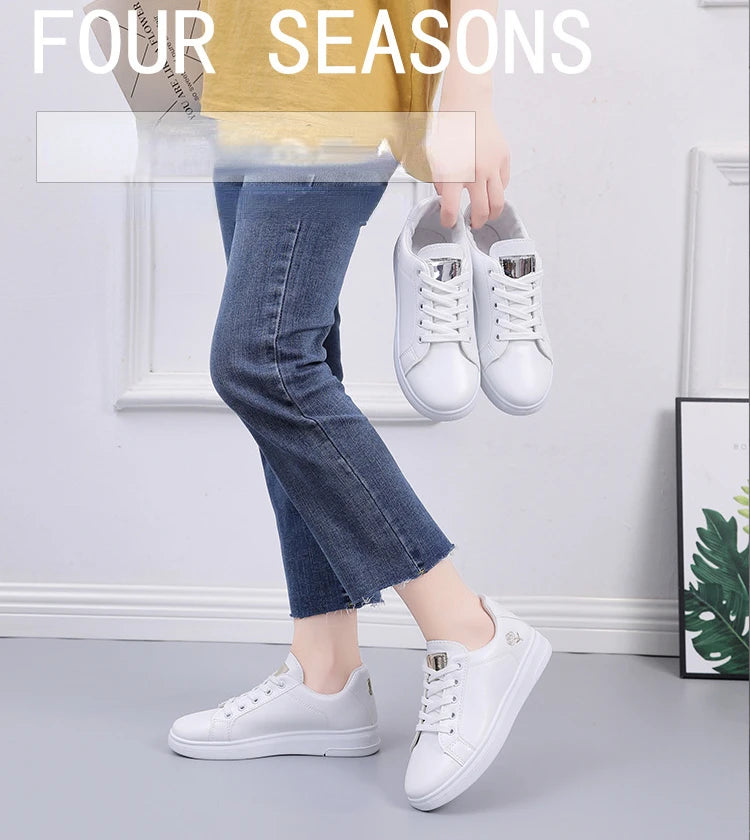 Spring Women Casual Shoes White Breathable Embroidered Flower Lace-Up Women Sneakers Fashion Korean version Women Tennis shoes.