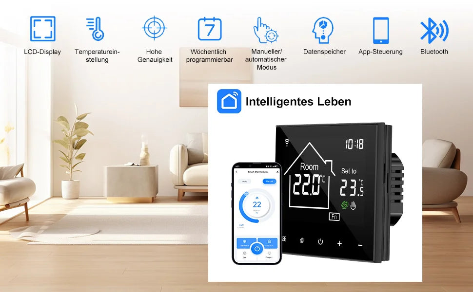 CONENTOOL WiFi Electric Thermostat 16A Floor Heating Smart Home with Alexa Tuya Google Digital Temperature Controller App Remote.