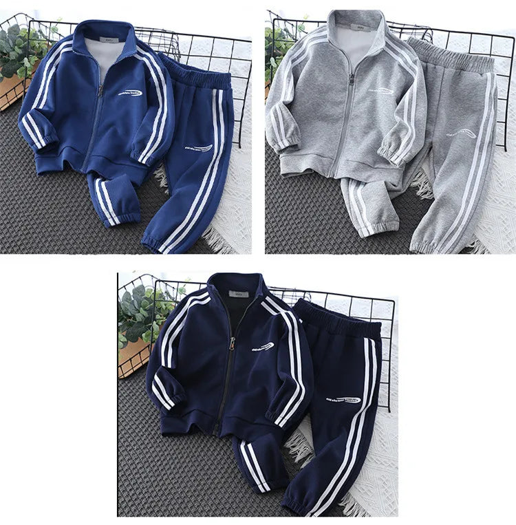 School Uniform Children's Sport Clothing Sets Boys Tracksuit Spring Stripe Kids Sweatshirt Pants 2Pcs For Age 2-10 Years Wear.