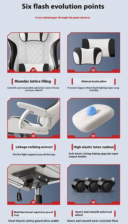 Gaming-Stuhl im Racing-Stil, drehbarer Bürostuhl, 8 cm dickes Latexkissen, verstellbarer Computersitz aus 135 Grad PU-Leder