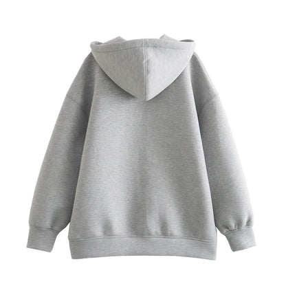 2024 frühling und Herbst Neue Casual Straße Lose Oversize Mit Kapuze Zipper Hoodie Raum Baumwolle Jacke Mantel Faul frauen Strickjacke.