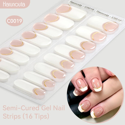 Harunouta Gradient Semi Cured Gel Nail Sticker Long-Lasting UV Nail Sticker UV/LED Extension Gel Nail Foil Gel Polish Full Cover