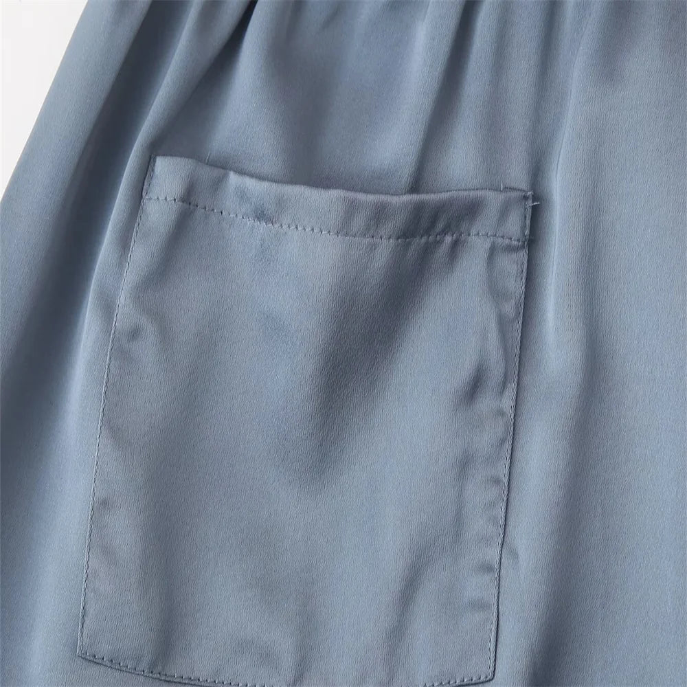 Summer New Product Women's Style Flip Collar with Beaded Embroidered Shirt, High Waist Straight Leg Pants Set