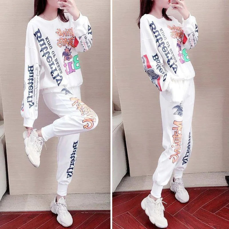 Women's Casual Sweat Suits 2025 Spring Autumn New Tracksuit Fashion Loose Long Sleeved Tops And Pants 2 Two Piece Set For Women.