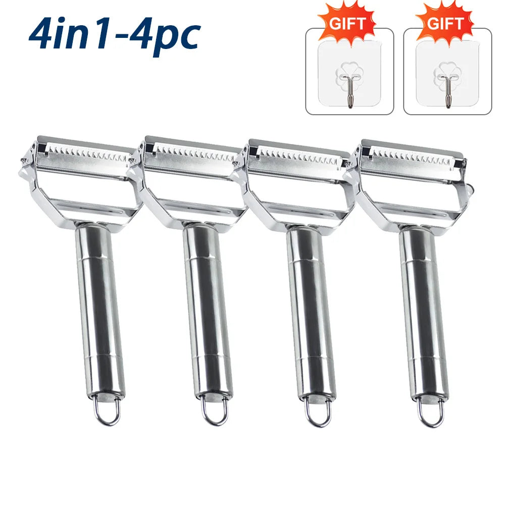 Stainless Steel Vegetable Peeler 4-in-1 Multi-Function Kitchen Tool with Anti-Slip Ergonomic Handle for Potato Carrot Cucumber