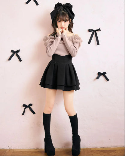 Japanese Lolita Skirts Ruffled Pleated Plaid Skirt Women 2025 Spring New Elastic High Waist Slimming Gentle Mini Skirt Culottes.