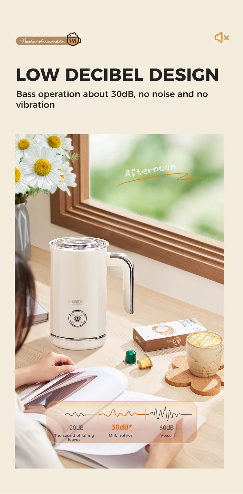 Cafelffe 4in1 Electric Milk Frother Frothing Foamer Chocolate Mixer Cold/Hot Latte Cappuccino Automatic foam milk heater Warmer.