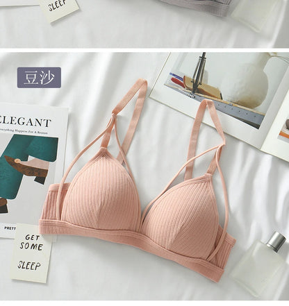Sexy Women Bra Wire Free Brassiere Push Up Lingerie French Triangle Cup Bra Underwear Thread Top Female Intimates Bralette