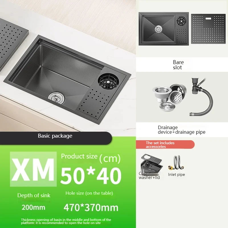 Cup Washer Hidden Bar Kitchen Sink Stainless Steel Invisible Single Sinks with Lid Garden Hotel Apartment Small Basin