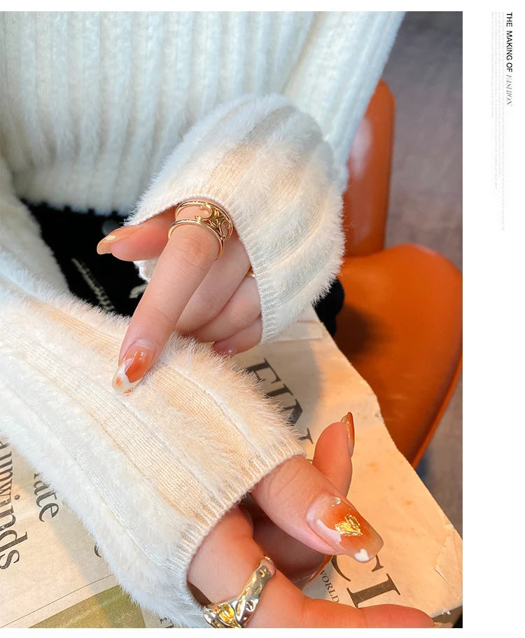 2025 gestrickte Pullover Dicke Warme Rollkragenpullover Frauen Tops Gefüttert Pullover Herbst Winter Streetwear Jersey Strickwaren Jumper.