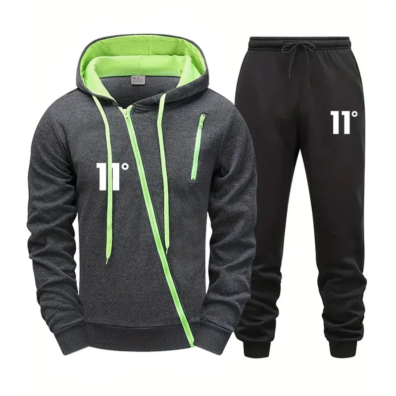 Fashion Autumn Winter Hoodie Comfort Single Sweatshirt Top Pants Men Versatile Diagonal Zipper Jacket Casual Jogging Sport Daily.