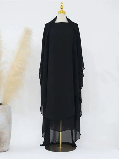 Eid Chiffon Gray Black White Khimar Abaya Dubai Luxury Islam Muslim Hijab Dresses For Women Jilbab Kebaya Niqab Musulmane Femme