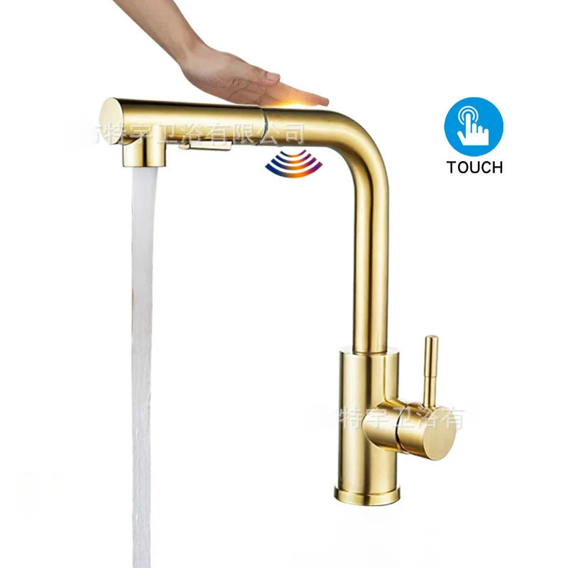 7 Word Touch on Kitchen Sink Faucets Stainless Steel Hot Cold Pull Out Kitchen Mixer Tap Brushed Nickel Touch Kitchen Faucet