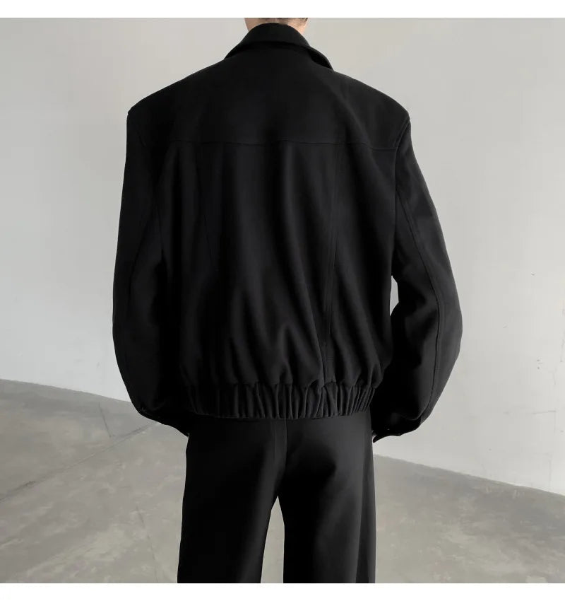 Short Jacket Men's Autumn Winter Handsome American Shoulder Pad Coat High-end Lapel Baseball Uniform.