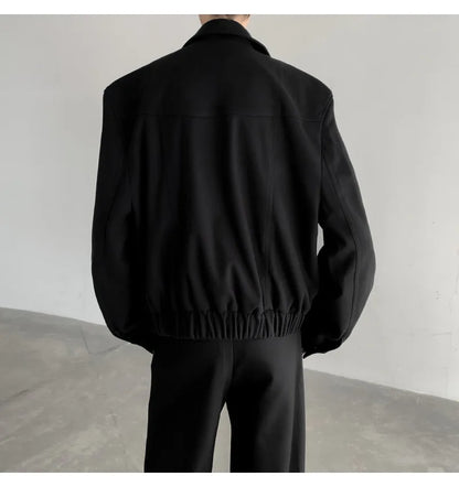 Short Jacket Men's Autumn Winter Handsome American Shoulder Pad Coat High-end Lapel Baseball Uniform.