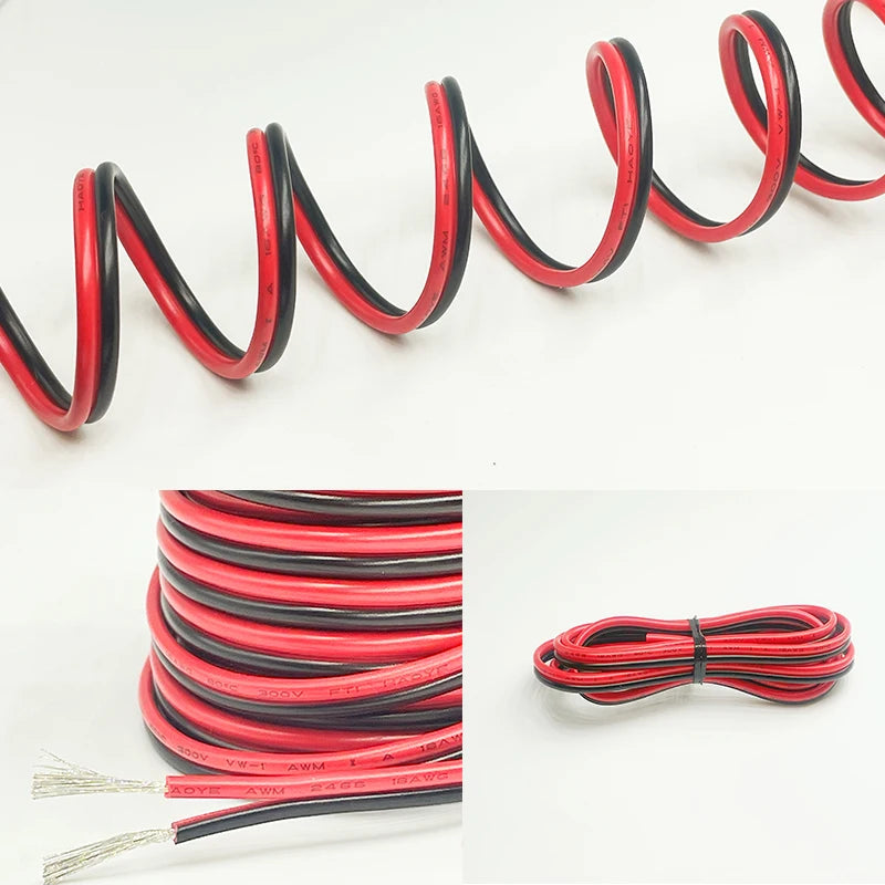 2-pin red and black PVC or silicone extension cable 28awg 26awg 24awg 22awg 20awg 18awg 16awg Tinned copper domestic wire.