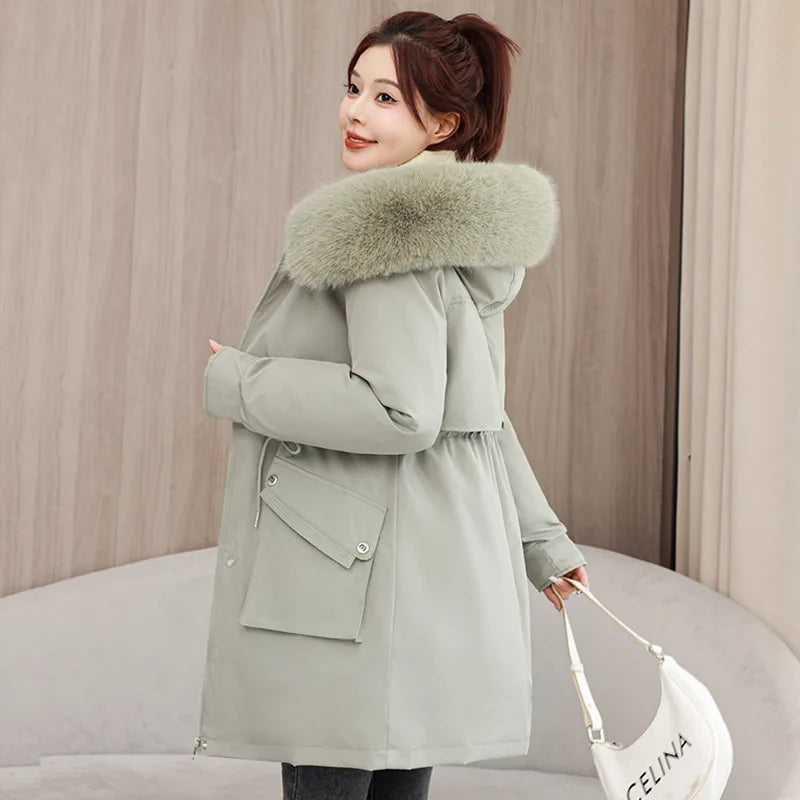 Winter dame Winter Stepp Mantel Abnehmbare Futter Pelz Kragen Gürtel Parka Jacke Für Frauen Verdickt Thermische frauen Mantel