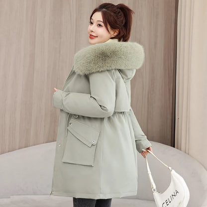 Winter dame Winter Stepp Mantel Abnehmbare Futter Pelz Kragen Gürtel Parka Jacke Für Frauen Verdickt Thermische frauen Mantel
