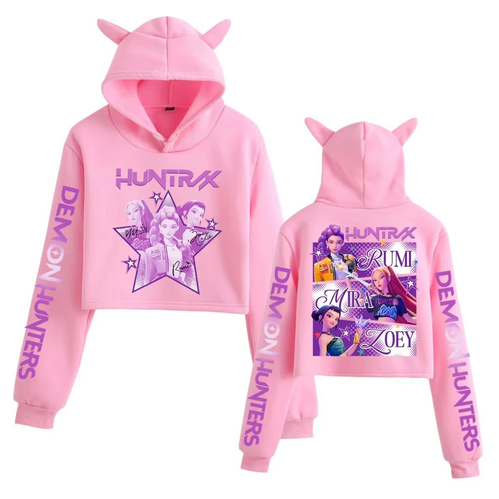 Kpop Demon Hunters Fanmerch Mira Rumi Zoey Huntrix 2025 New Hoodie Cat Ears Sweatshirt Long Sleeve Girls Women Fashion Cute tops.