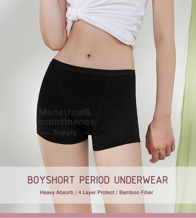 Bamboo Fiber Period Underwear for Women Anti-Leakage Breathable 4-Layer Reusable Menstrual Panties for Daily Use Sports.