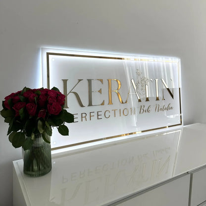 Custom Business Logo LED Sign Backlit Acrylic 3D Rectangle Wall Decor for Beauty Salon Office Company Logo Lighting Signage.