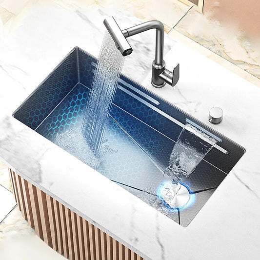 Waterfall Sink Large Single Slot Stainless Steel Kitchen Sink Embossed Washbasin Under The Basin Installation For Kitchen