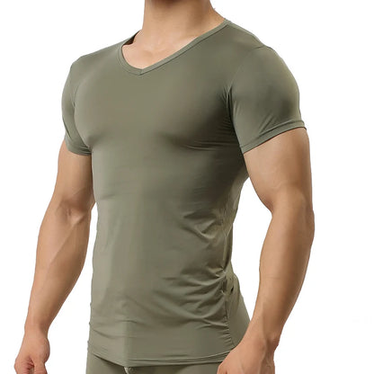 Ice Silk T Shirt for Men Summer Breathable Short Sleeve Tops Men's Quick Dry T-shirt Trainer Slim Tops.